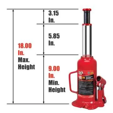 BIG RED T91203B Torin Hydraulic Welded Bottle Jack, 12 Ton (24,000 lb) Capacity, Red