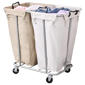 PLKOW Laundry Cart with Wheels 280L Large Laundry Sorter 2 Section for Commercial/Home, Rolling Laun...
