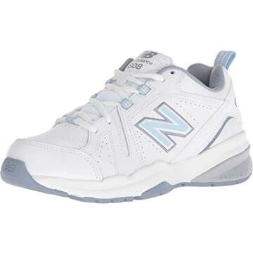 New Balance Women's 608 V5 Casual Comfort Cross Trainer, White/Light Blue, 8 Wide