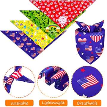 Weewooday 4 Pieces Holiday Puppy Bandanas St. Patrick's Dog Bandanas Easter Adjustable Dog Scarf Patriotic Day Dog Washable Bibs Valentine's Puppy Scarves Festival Dog Costume Accessories