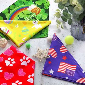 Weewooday 4 Pieces Holiday Puppy Bandanas St. Patrick's Dog Bandanas Easter Adjustable Dog Scarf Patriotic Day Dog Washable Bibs Valentine's Puppy Scarves Festival Dog Costume Accessories