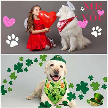 Weewooday 4 Pieces Holiday Puppy Bandanas St. Patrick's Dog Bandanas Easter Adjustable Dog Scarf Patriotic Day Dog Washable Bibs Valentine's Puppy Scarves Festival Dog Costume Accessories
