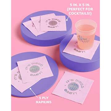 xo, Fetti Disco Ball Napkins - 3-ply, 25 pcs | Bachelorette Party Decorations, Last Disco Bach, 70s Birthday Party, Baby Shower