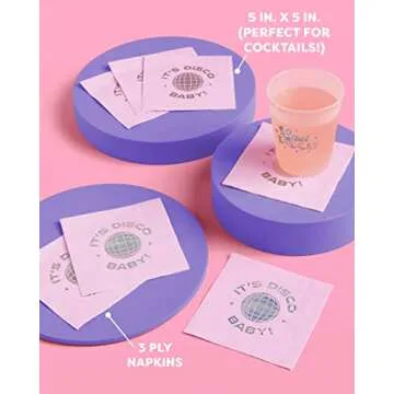 xo, Fetti Disco Ball Napkins - 3-ply, 25 pcs | Bachelorette Party Decorations, Last Disco Bach, 70s Birthday Party, Baby Shower