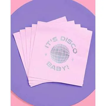 xo, Fetti Disco Ball Napkins - 3-ply, 25 pcs | Bachelorette Party Decorations, Last Disco Bach, 70s Birthday Party, Baby Shower