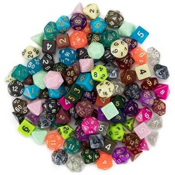 Wiz Dice DND Dice Set - 140 Pieces Total (20 Sets of 7 Dice in Unique Colors) & Storage D&D Dice Bag...