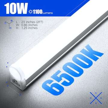 Barrina T5 LED Shop Light 2FT, 6500K (Super Bright White), Utility Shop Light, Ceiling and Under Cabinet Light, ETL Listed, Corded Electric with Built-in ON/Off Switch, 6 Pack