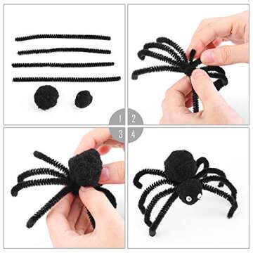 Caydo 500 Pieces 4 Size Halloween Pom Poms and 50 Pieces 4 Size Wiggle Eyes for Halloween DIY, Creative Crafts Decorations(Black, White, Orange)