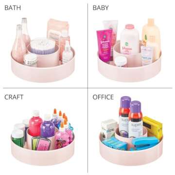 mDesign Plastic Lazy Susan Round Turntable Storage Tray - Rotating Organizer for Makeup, Cosmetics, Nail Polish, Vitamins, Shaving Kits, Hair Spray, Medical Supplies, First Aid - Light Pink/Blush