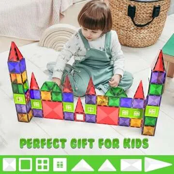 Magnetic Tiles Building Blocks Toy - STEM Educational Magnet Set for Kids, Creativity Preschool Learning Sensory Montessori Toddler Toys for Boys & Girls 3+ Years Old - 57PC