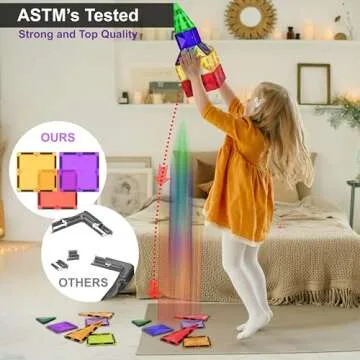 Magnetic Tiles Building Blocks Toy - STEM Educational Magnet Set for Kids, Creativity Preschool Learning Sensory Montessori Toddler Toys for Boys & Girls 3+ Years Old - 57PC