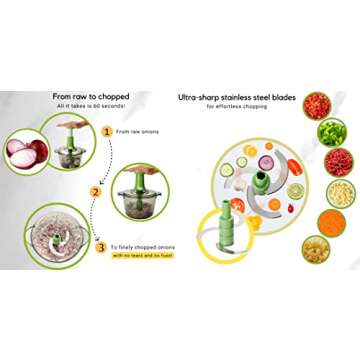 Brieftons Express Manual Food Chopper: Large 8.5-Cup, Hand Chopper Vegetable Cutter to Chop Veggies, Fruits, Herbs, Garlic Onion Chopper for Salsa, Salad, Pesto, Guacamole, Coleslaw, Indian Cooking