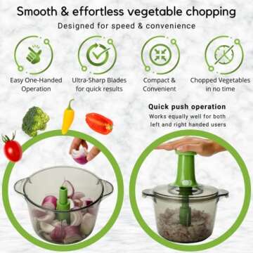 Brieftons Express Manual Food Chopper: Large 8.5-Cup, Hand Chopper Vegetable Cutter to Chop Veggies, Fruits, Herbs, Garlic Onion Chopper for Salsa, Salad, Pesto, Guacamole, Coleslaw, Indian Cooking