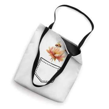 Realistic Bee and Flower Pocket Design Tote Bag for Nature Lovers