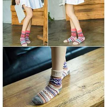 Loritta Women's 5 Pairs Vintage Style Winter Knitting Warm Wool Crew Socks,Multicolor 01,One Size