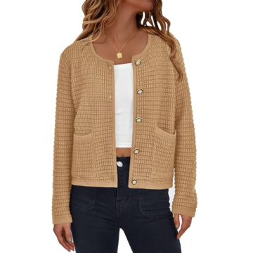 PRETTYGARDEN Women's Knit Cardigan Sweaters Fall Fashion Long Sleeve Open Front Button Down Trendy C...