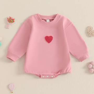 FIOMVA Valentines Girl Outfit Infant Heart Bow Bubble Romper Sweatshirt Newborn Bodysuit Top Toddler...