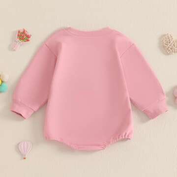 FIOMVA Valentines Girl Outfit Infant Heart Bow Bubble Romper Sweatshirt Newborn Bodysuit Top Toddler Spring Clothes