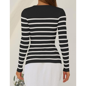 ZESICA Women's Long Sleeve Striped Knit Tops Comfort Fit