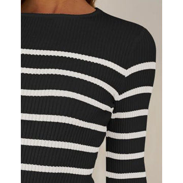ZESICA Women's Long Sleeve Striped Knit Tops Comfort Fit
