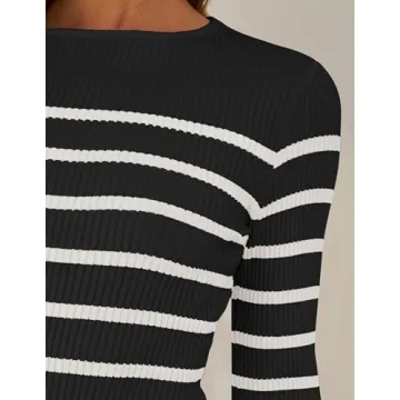 ZESICA Women's Long Sleeve Striped Knit Tops Comfort Fit