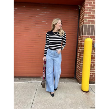 ZESICA Women's Long Sleeve Striped Knit Tops Comfort Fit