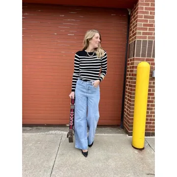 ZESICA Women's Long Sleeve Striped Knit Tops Comfort Fit