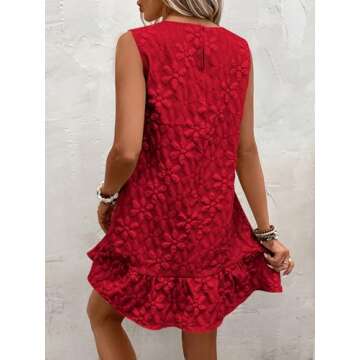 SOLY HUX Women's Ruffle Hem Sleeveless Tank Dress Round Neck Casual Jacquard Hem Smock Summer Mini D...