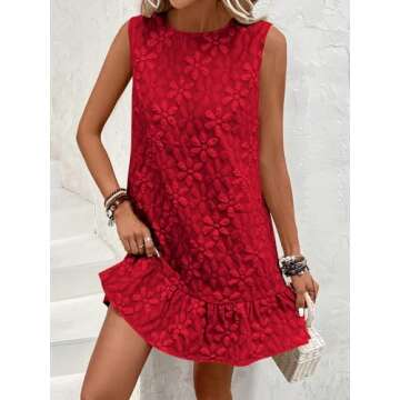 SOLY HUX Women's Ruffle Hem Sleeveless Tank Dress Round Neck Casual Jacquard Hem Smock Summer Mini Dresses