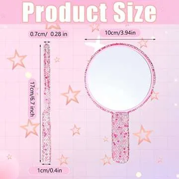 Bucherry 2 Pcs Rhinestone Hand Mirror Wedding Bling Hand Held Makeup Mirrors Adorable Dazzling Cosmetic Portable Decorative Personal for Women Bride Wedding Gift, Pink White