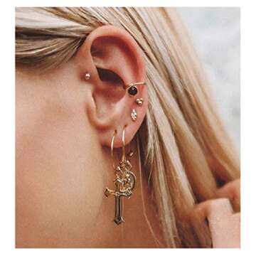 Cross Earrings for Women14K Gold Plated Dangle Vintage Hoop Drop Faith Earrings Jewelry Gifts Gold C...