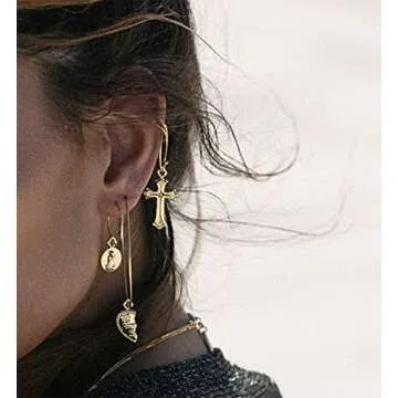 Cross Earrings for Women14K Gold Plated Dangle Vintage Hoop Drop Faith Earrings Jewelry Gifts Gold Cross Earrings for Women