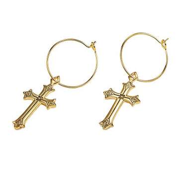 Cross Earrings for Women14K Gold Plated Dangle Vintage Hoop Drop Faith Earrings Jewelry Gifts Gold Cross Earrings for Women