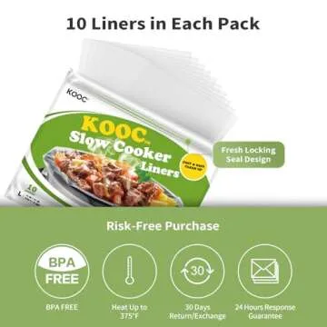 KOOC Slow Cooker Liners 13x21 inch 10 Count Large Size Disposable Pot Liners Cooking Bags Fit 3QT to 8.5QT Pot BPA Free Fresh Locking Seal Design
