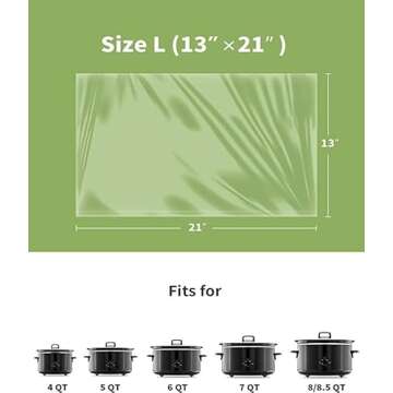 KOOC Slow Cooker Liners 13x21 inch 10 Count Large Size Disposable Pot Liners Cooking Bags Fit 3QT to 8.5QT Pot BPA Free Fresh Locking Seal Design