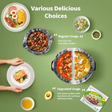 KOOC Slow Cooker Liners 13x21 inch 10 Count Large Size Disposable Pot Liners Cooking Bags Fit 3QT to 8.5QT Pot BPA Free Fresh Locking Seal Design