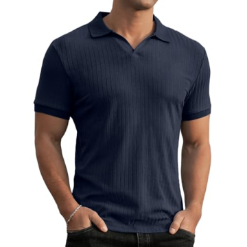 Buy Askdeer Men's V-Neck Slim Fit Polo Shirt Online