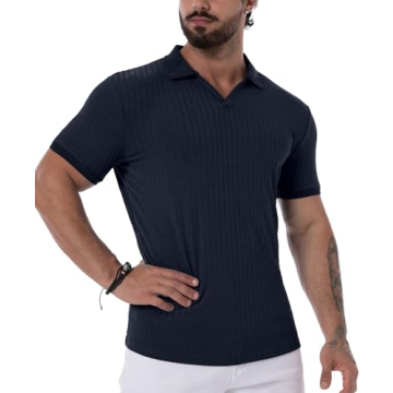 Buy Askdeer Men's V-Neck Slim Fit Polo Shirt Online