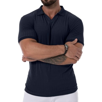 Buy Askdeer Men's V-Neck Slim Fit Polo Shirt Online