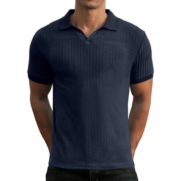 Buy Askdeer Men's V-Neck Slim Fit Polo Shirt Online