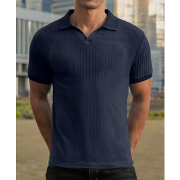 Buy Askdeer Men's V-Neck Slim Fit Polo Shirt Online
