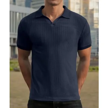 Buy Askdeer Men's V-Neck Slim Fit Polo Shirt Online