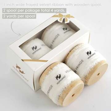 HUIHUANG 1 inch Velvet Ribbon White Frayed Velvet Ribbon Crinkled Silk Velvet Ribbon for Gift Wrappi...