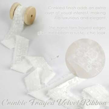 HUIHUANG 1 inch Velvet Ribbon White Frayed Velvet Ribbon Crinkled Silk Velvet Ribbon for Gift Wrapping, Floral Bouquets, Ornaments Crafts, Christmas Tree Decoration, Wreaths, Wedding Decor