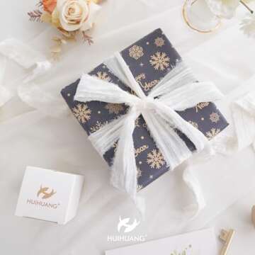 HUIHUANG 1 inch Velvet Ribbon White Frayed Velvet Ribbon Crinkled Silk Velvet Ribbon for Gift Wrapping, Floral Bouquets, Ornaments Crafts, Christmas Tree Decoration, Wreaths, Wedding Decor