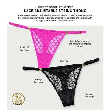 Victoria's Secret Very Sexy Icon Thong Panty, G String Underwear for Women, Black, M