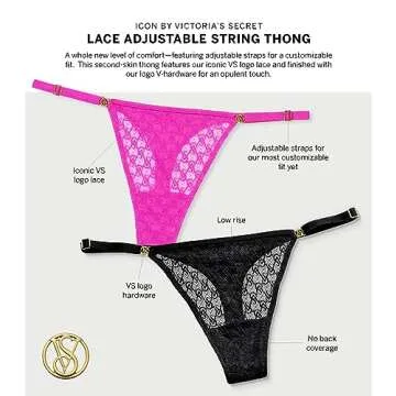 Victoria's Secret Very Sexy Icon Thong Panty, G String Underwear for Women, Black, M
