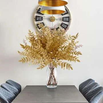 Sggvecsy 4 Pack Artificial Fall Greenery Stem Autumn Faux Flowers Autumn Faux Plants Silk Fall Shrubs Bushes Fall Leaves Stem for Indoor Home Table Centerpieces Thanksgiving Decoration(Dark Yellow)