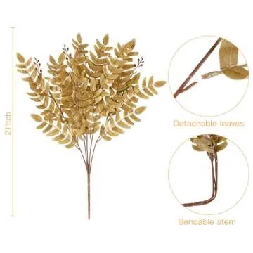 Sggvecsy 4 Pack Artificial Fall Greenery Stem Autumn Faux Flowers Autumn Faux Plants Silk Fall Shrubs Bushes Fall Leaves Stem for Indoor Home Table Centerpieces Thanksgiving Decoration(Dark Yellow)