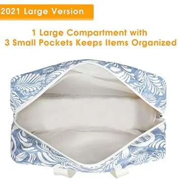 Full Size Toiletry Bag Women Large Cosmetic Bag Travel Makeup Bag Organizer Medicine Bag for Toiletries Essentials Accessories (Large, Blue Leaf)